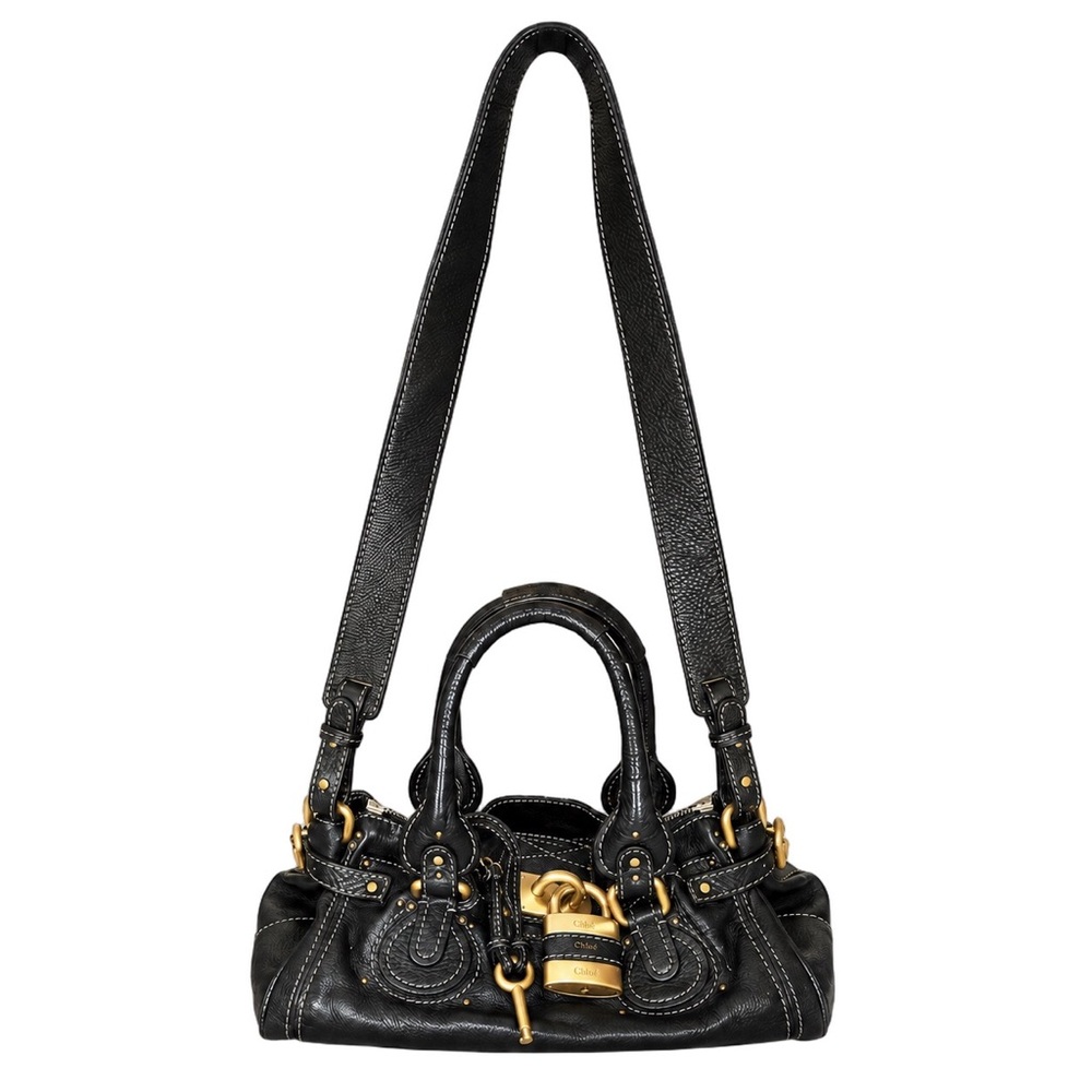 CHLOE PADDINGTON Black Leather Bag with Lock, Key, Shoulder Strap